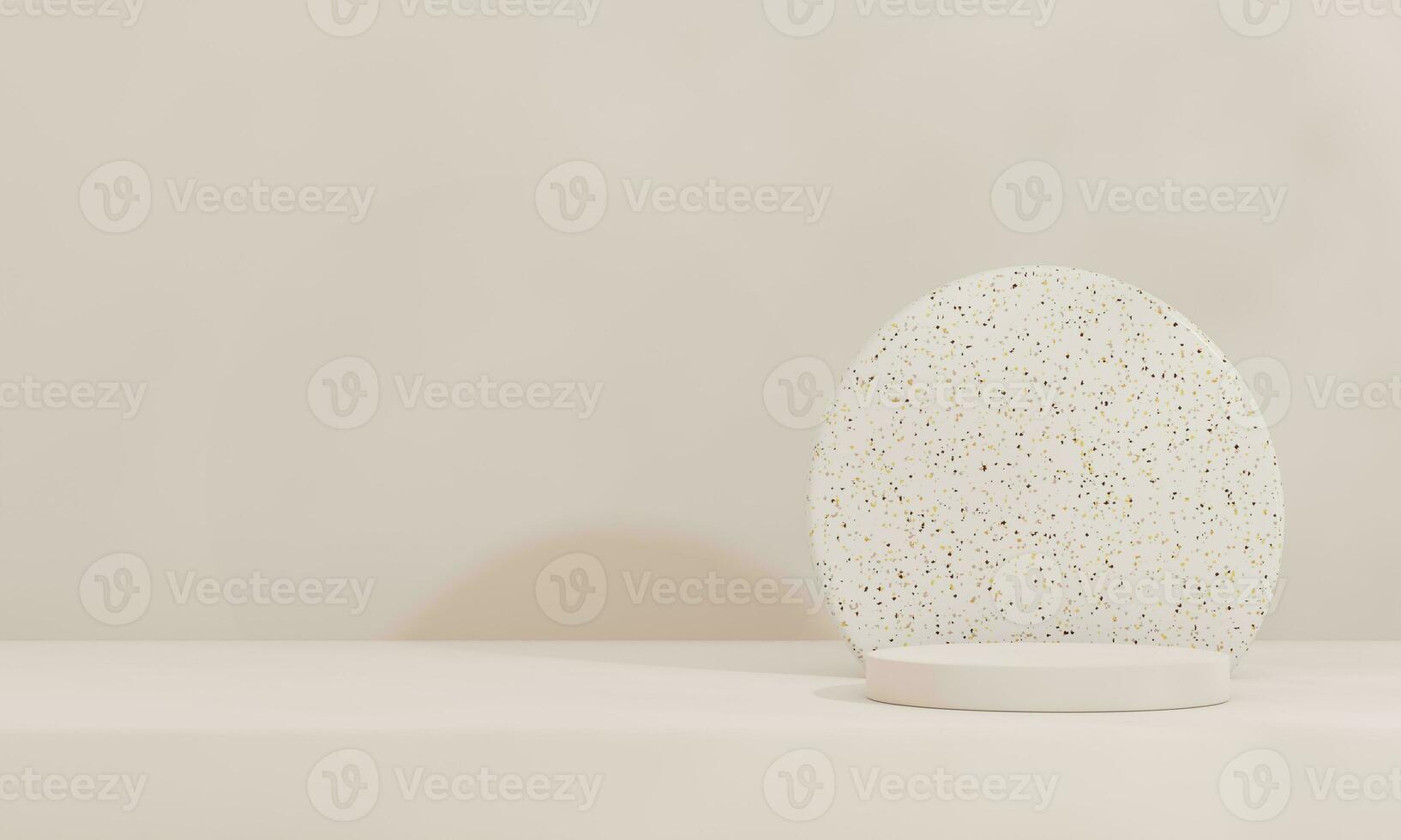 Brown and white pastel backdrop wall 3d render image mockup background of terrazzo podium in the circle. photo