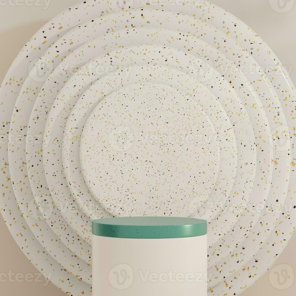 Brown and green pastel backdrop wall 3d render image mockup background of terrazzo podium in the circle. photo