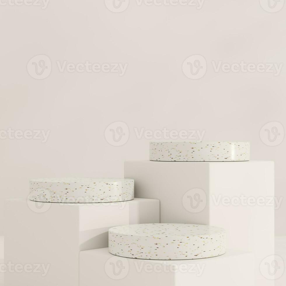 Brown and white pastel backdrop wall 3d render image mockup background of terrazzo podium in the circle. photo