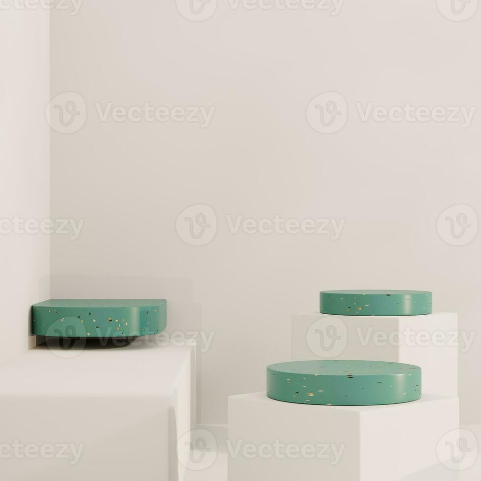 Brown and green pastel backdrop wall 3d render image mockup background of terrazzo podium photo