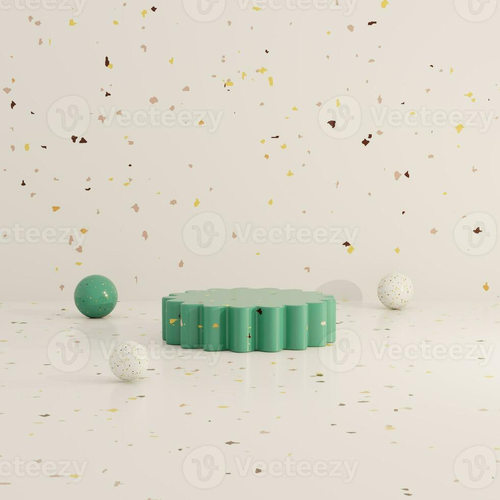 Cream and Green pastel backdrop wall 3d render image mockup background of terrazzo podium. photo