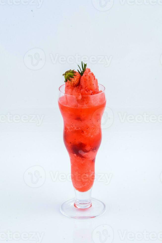 Strawberry smoothie. Beverage for summer on the white background. photo
