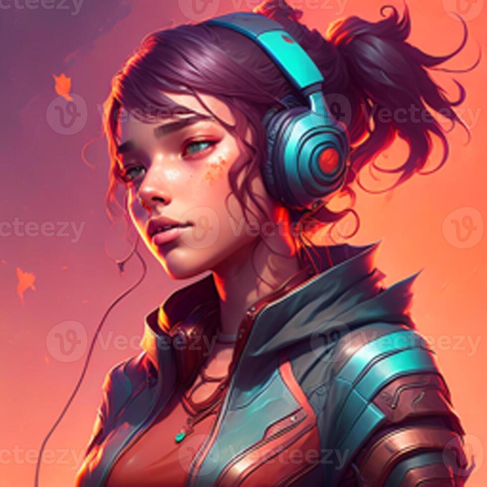 A girl listening to music image photo
