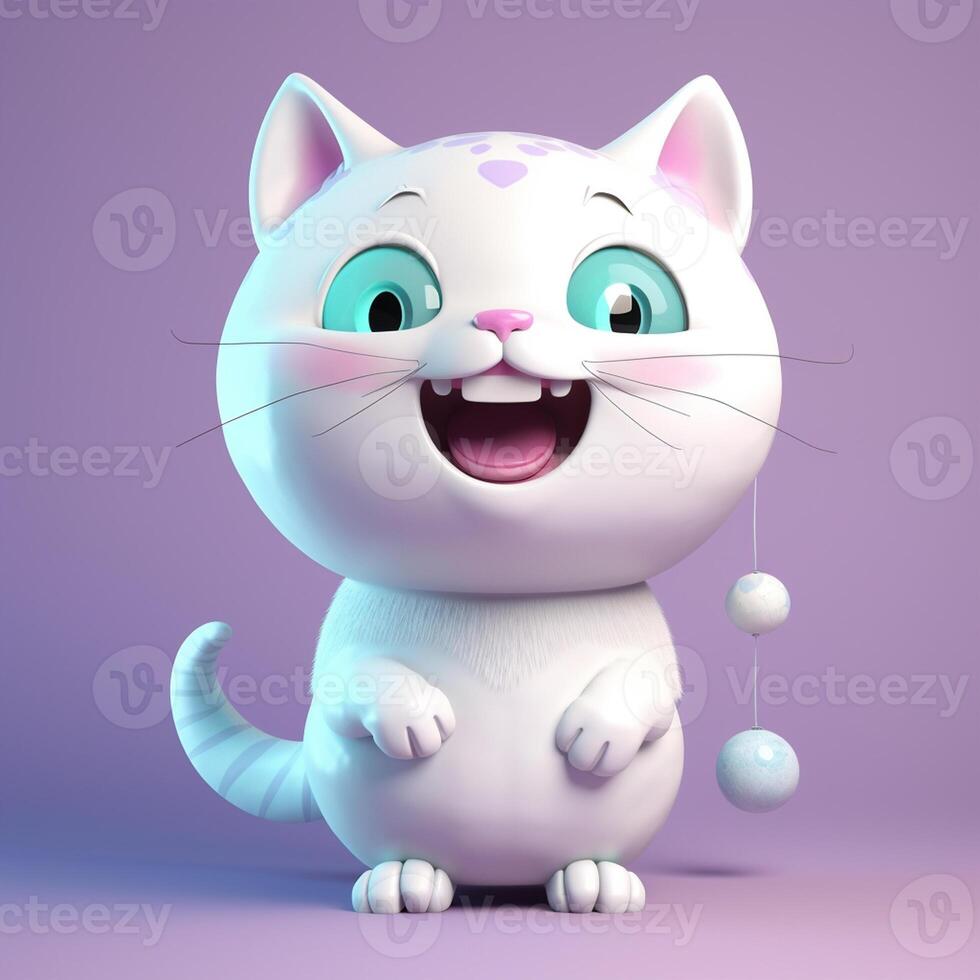 Cute funny cartoon cat with funny expression. cartoon character smile face cat, photo