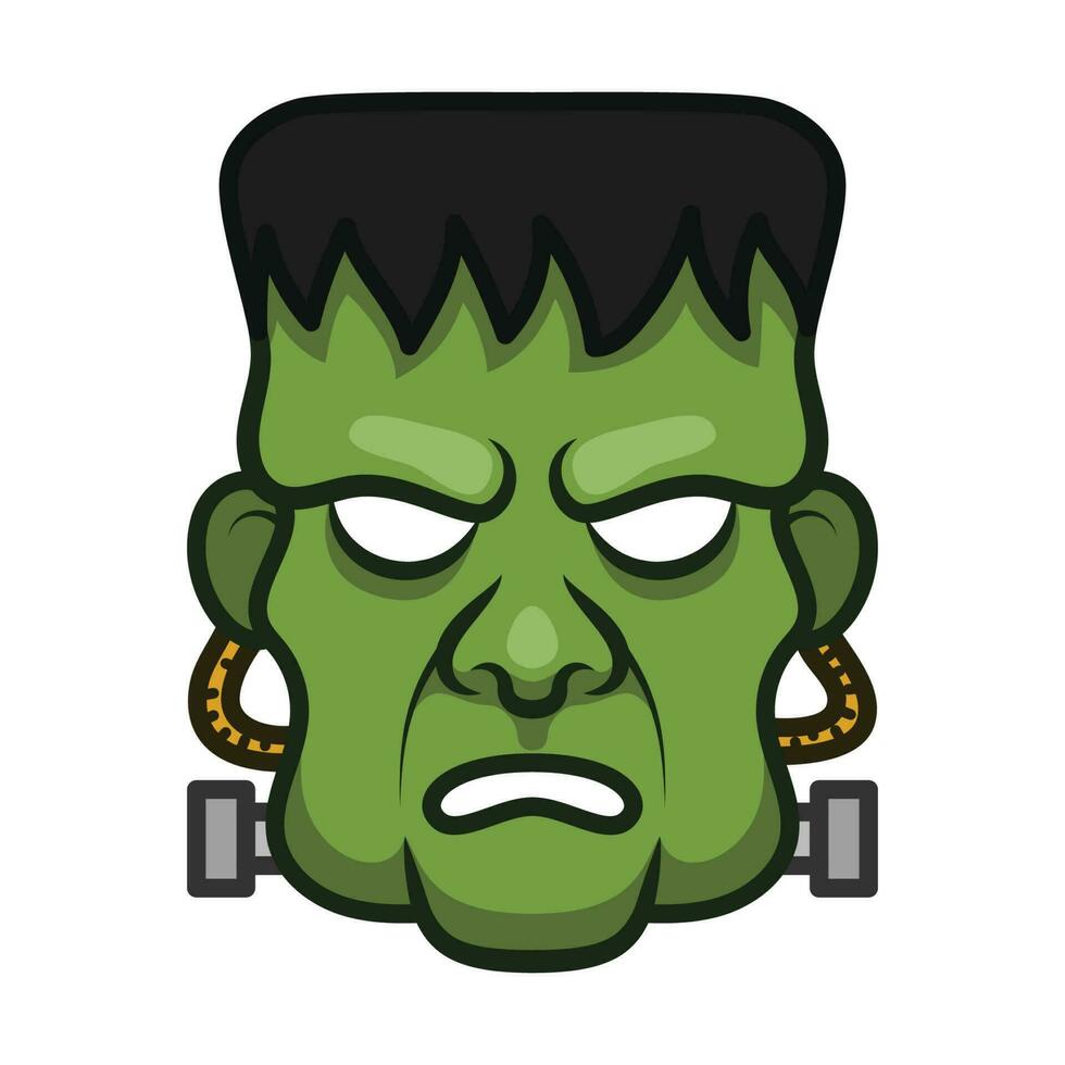 Scary Green Frankenstein Mask. Halloween Icon Vector Illustration