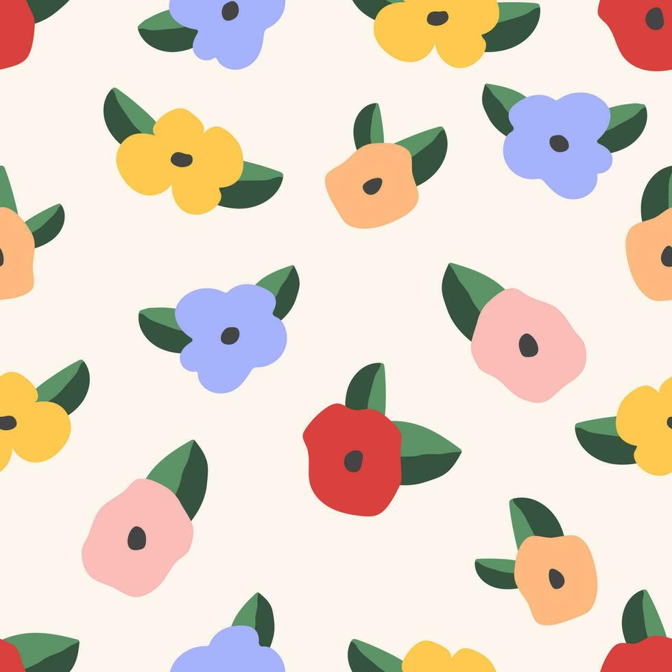 Flower seamless pattern. Seamless pattern with creative decorative colorful flowers in scandinavian style. light background. Spring season with flowers and leaves. Illustration vector 10 eps.