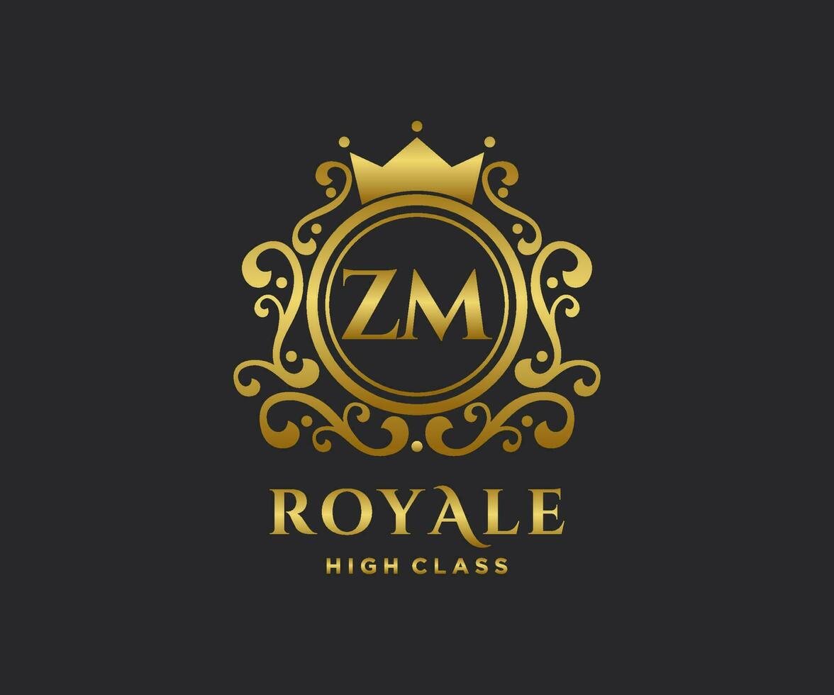 dorado letra zm modelo logo lujo oro letra con corona. monograma alfabeto . hermosa real iniciales carta. vector