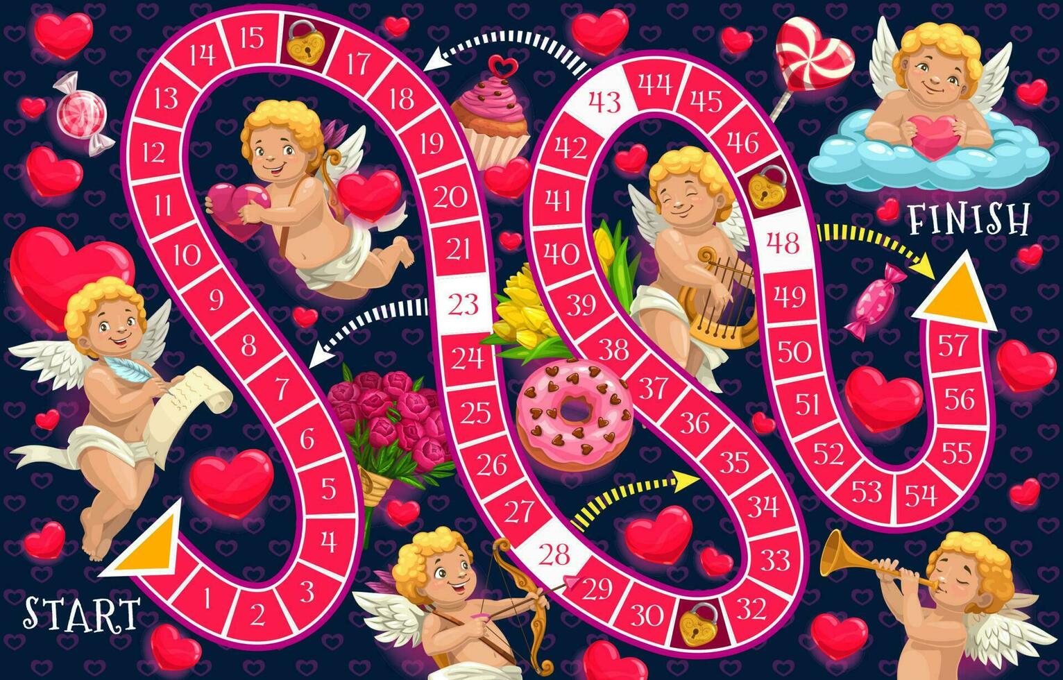 niños tablero juego vector plantilla, san valentin día