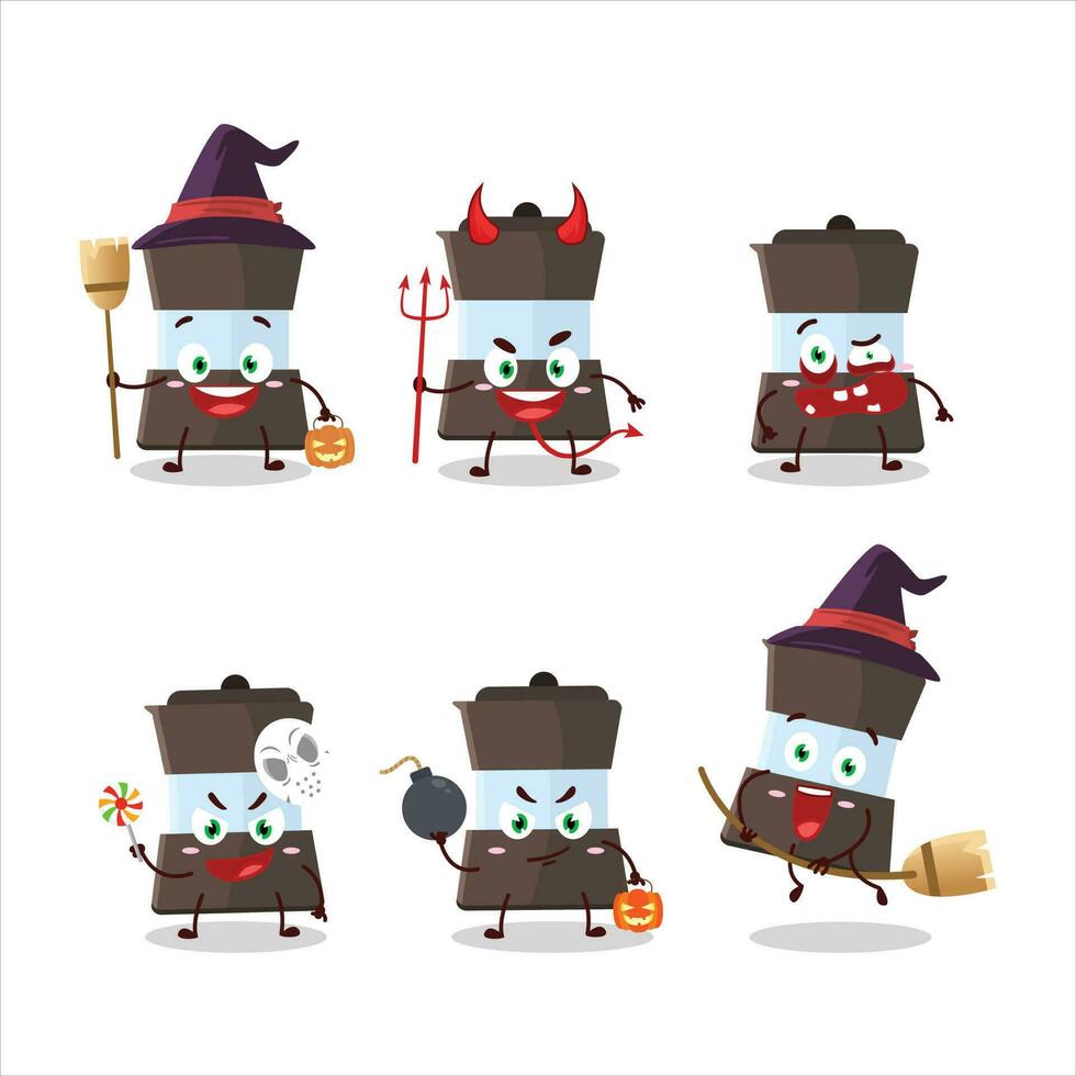 Halloween expression emoticons with cartoon character of mokka pot vector