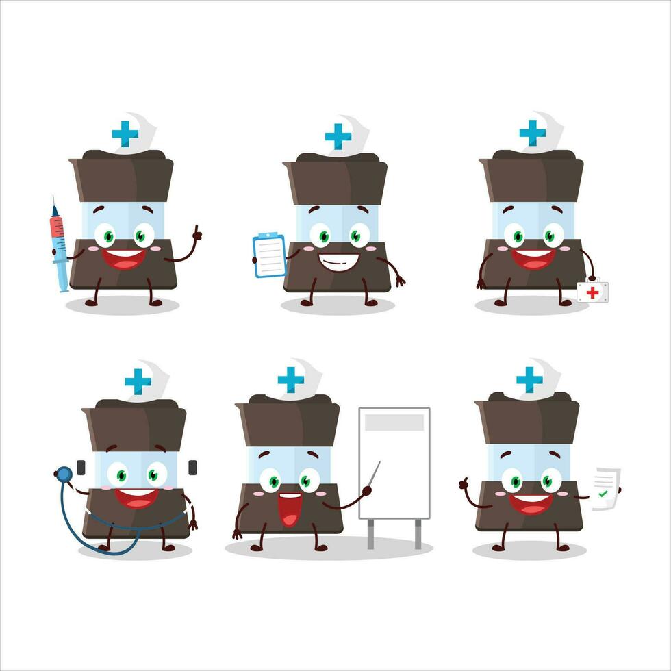 Doctor profession emoticon with mokka pot cartoon character vector