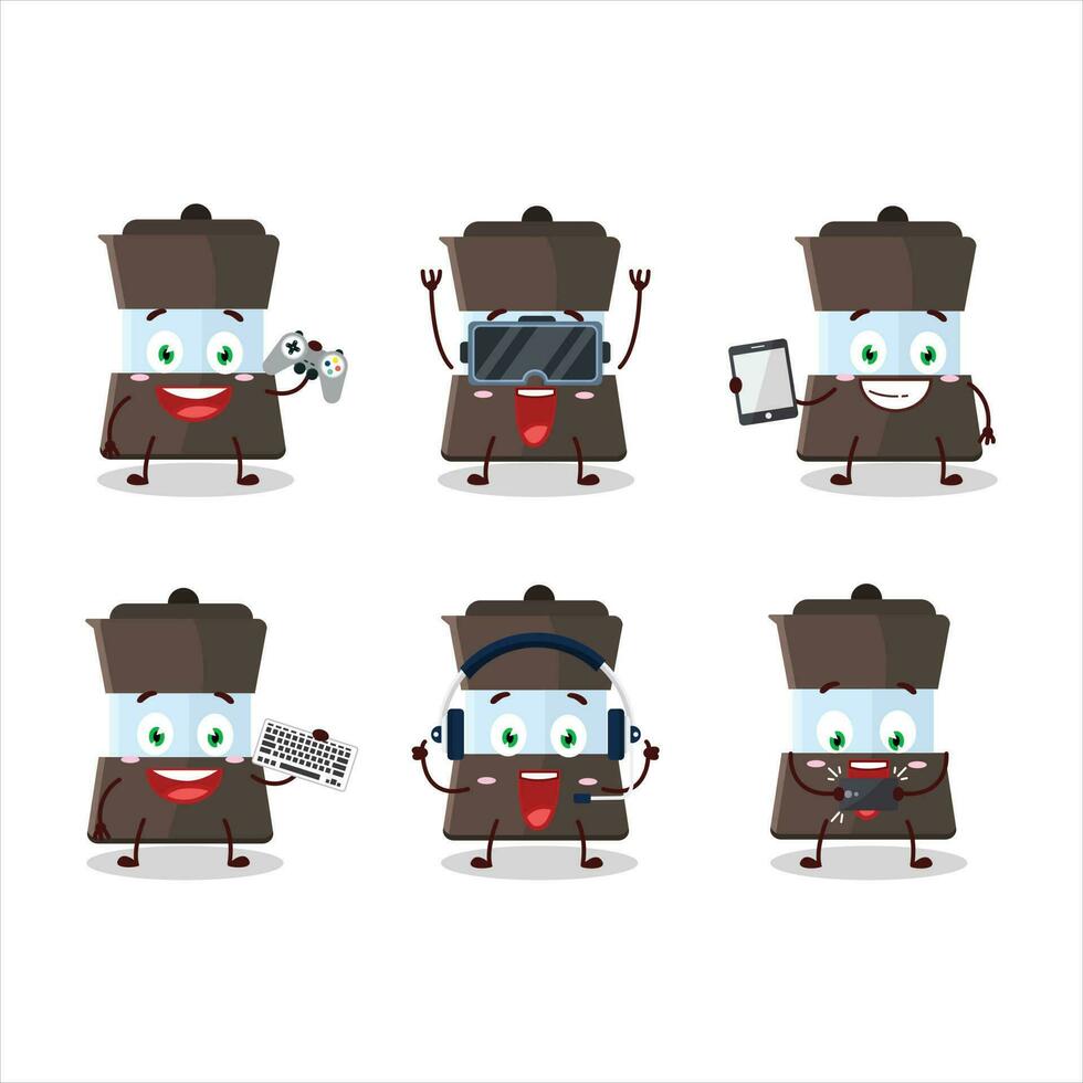 Mokka pot cartoon character are playing games with various cute emoticons vector