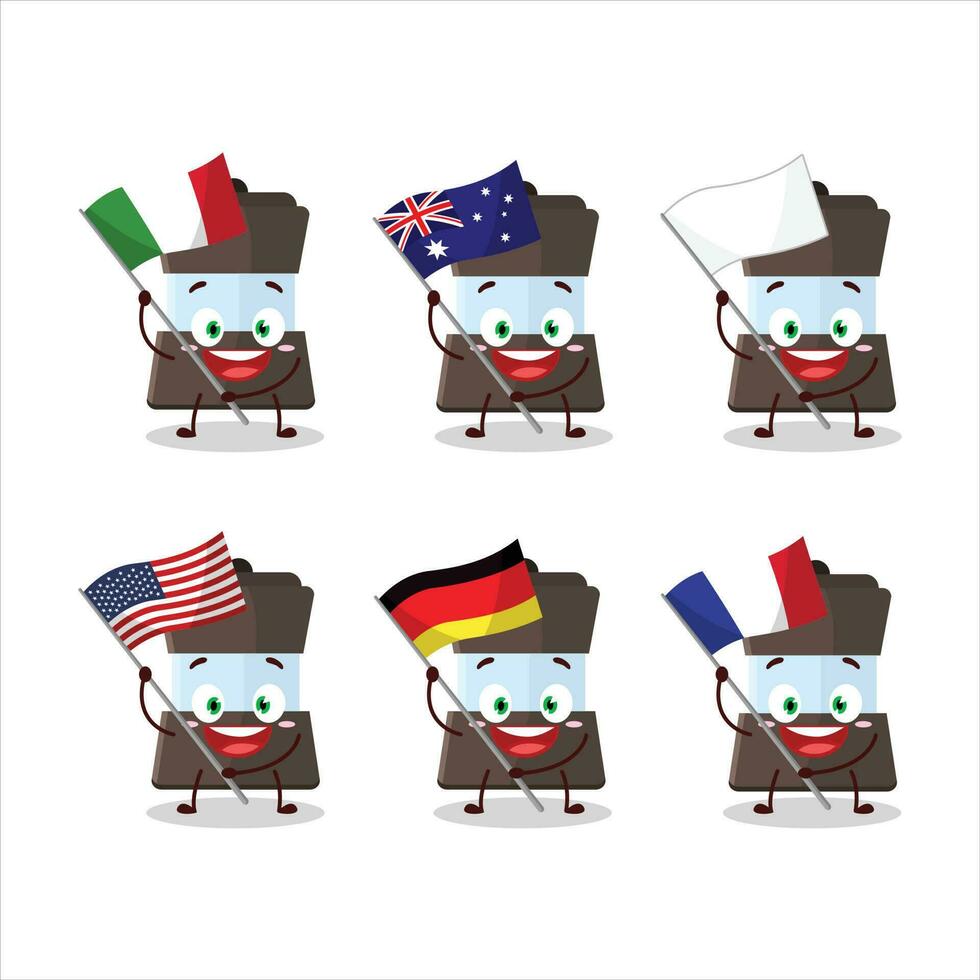 Mokka pot cartoon character bring the flags of various countries vector