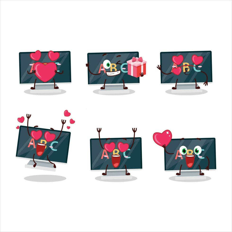 alfabeto en monitor dibujos animados personaje con amor linda emoticon vector