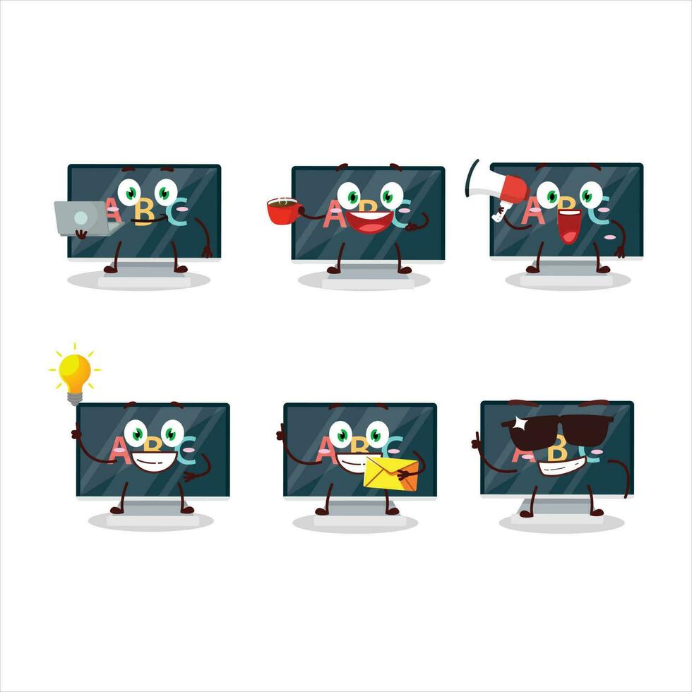 Alphabet on monitor cartoon character with various types of business emoticons vector