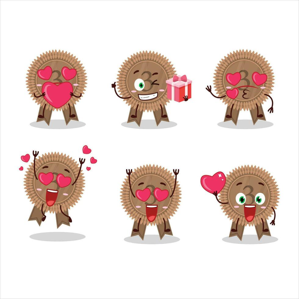 Bronze medals ribbon cartoon character with love cute emoticon vector