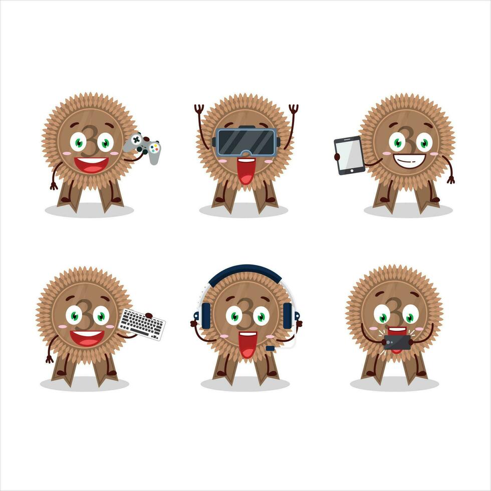 bronce medallas cinta dibujos animados personaje son jugando juegos con varios linda emoticones vector