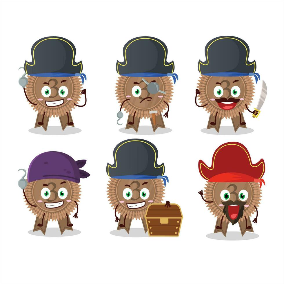 Cartoon character of bronze medals ribbon with various pirates emoticons vector