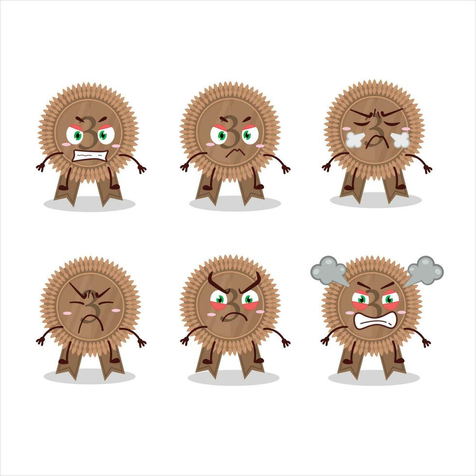 Bronze medals ribbon cartoon character with various angry expressions vector