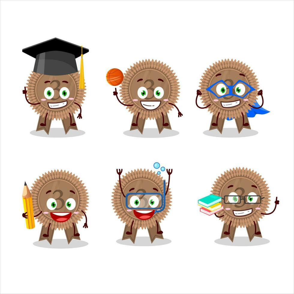 School student of bronze medals ribbon cartoon character with various expressions vector