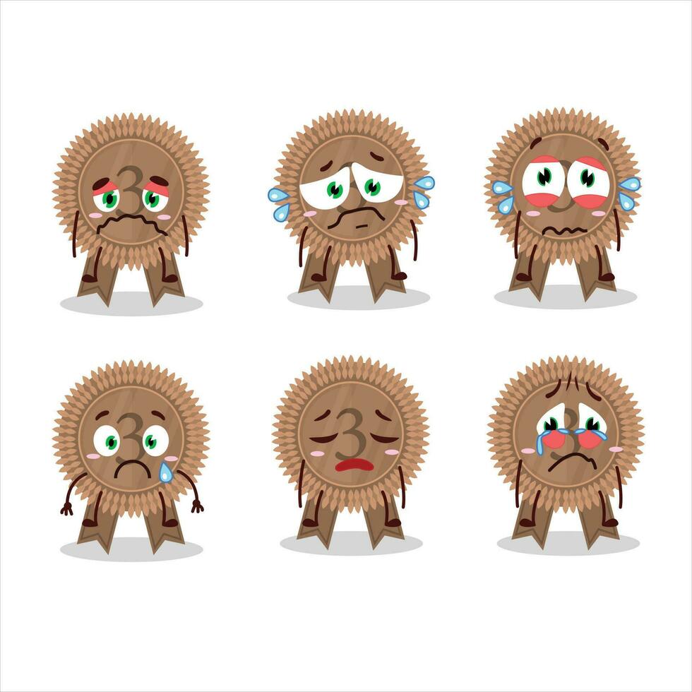 Bronze medals ribbon cartoon character with sad expression vector