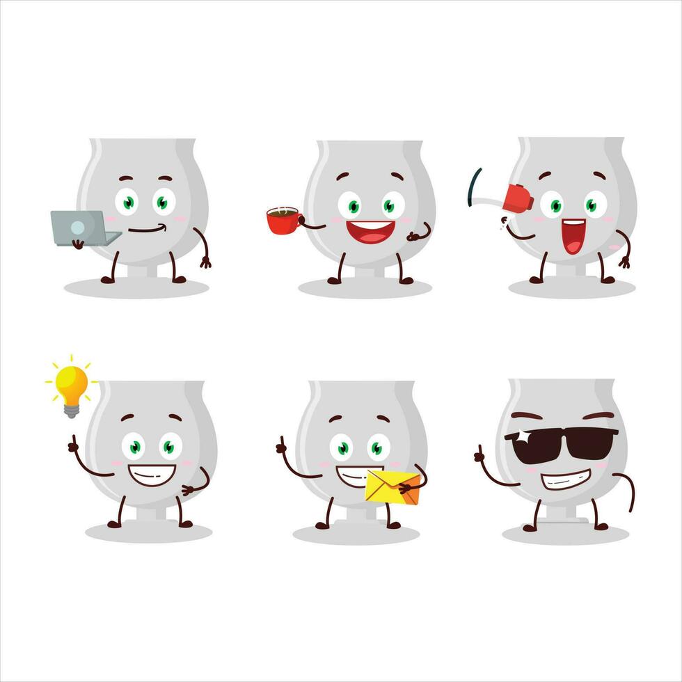 Silver trophy cartoon character with various types of business emoticons vector