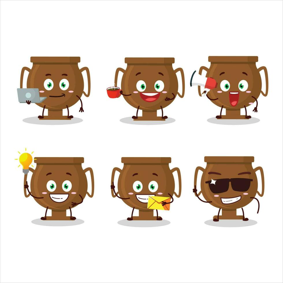 Bronze trophy cartoon character with various types of business emoticons vector