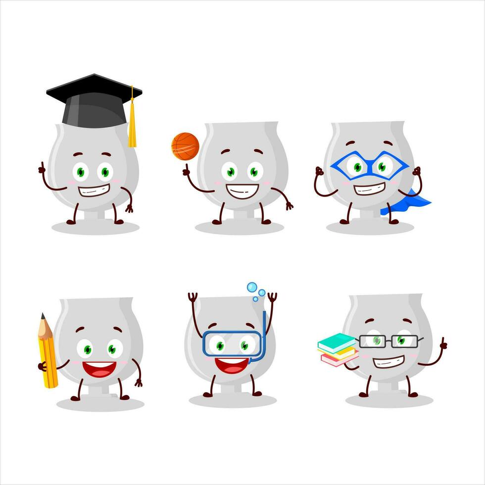 School student of silver trophy cartoon character with various expressions vector