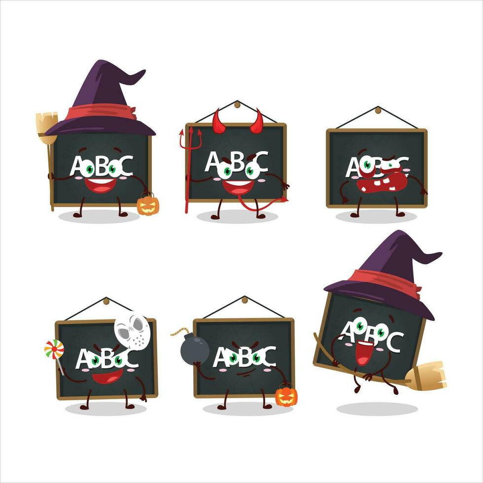 Halloween expression emoticons with cartoon character of alphabet board vector
