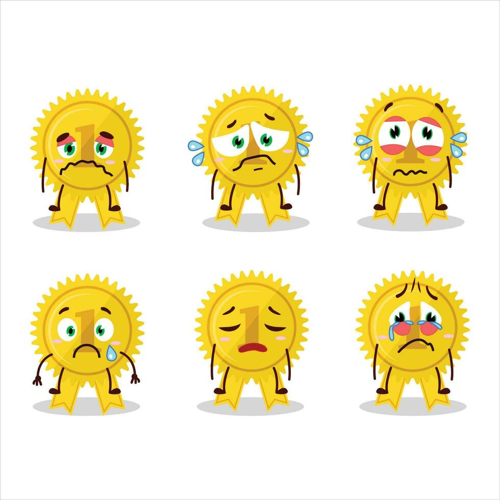 Gold medal ribbon cartoon character with sad expression vector