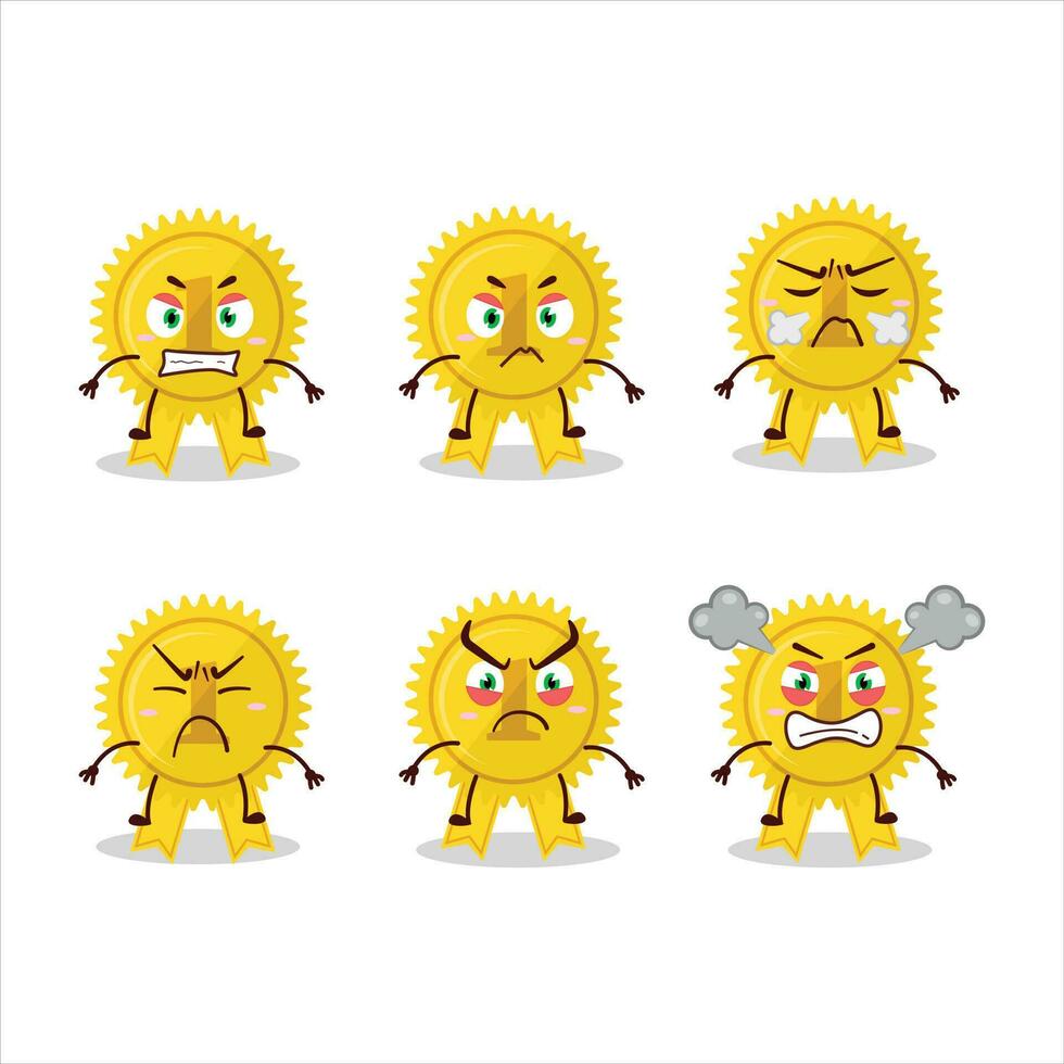 Gold medal ribbon cartoon character with various angry expressions vector
