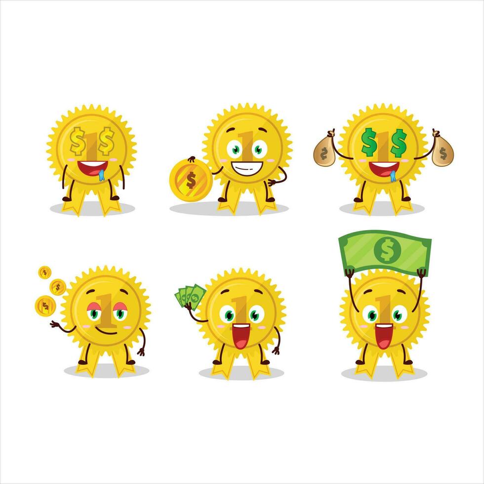 Gold medal ribbon cartoon character with cute emoticon bring money vector