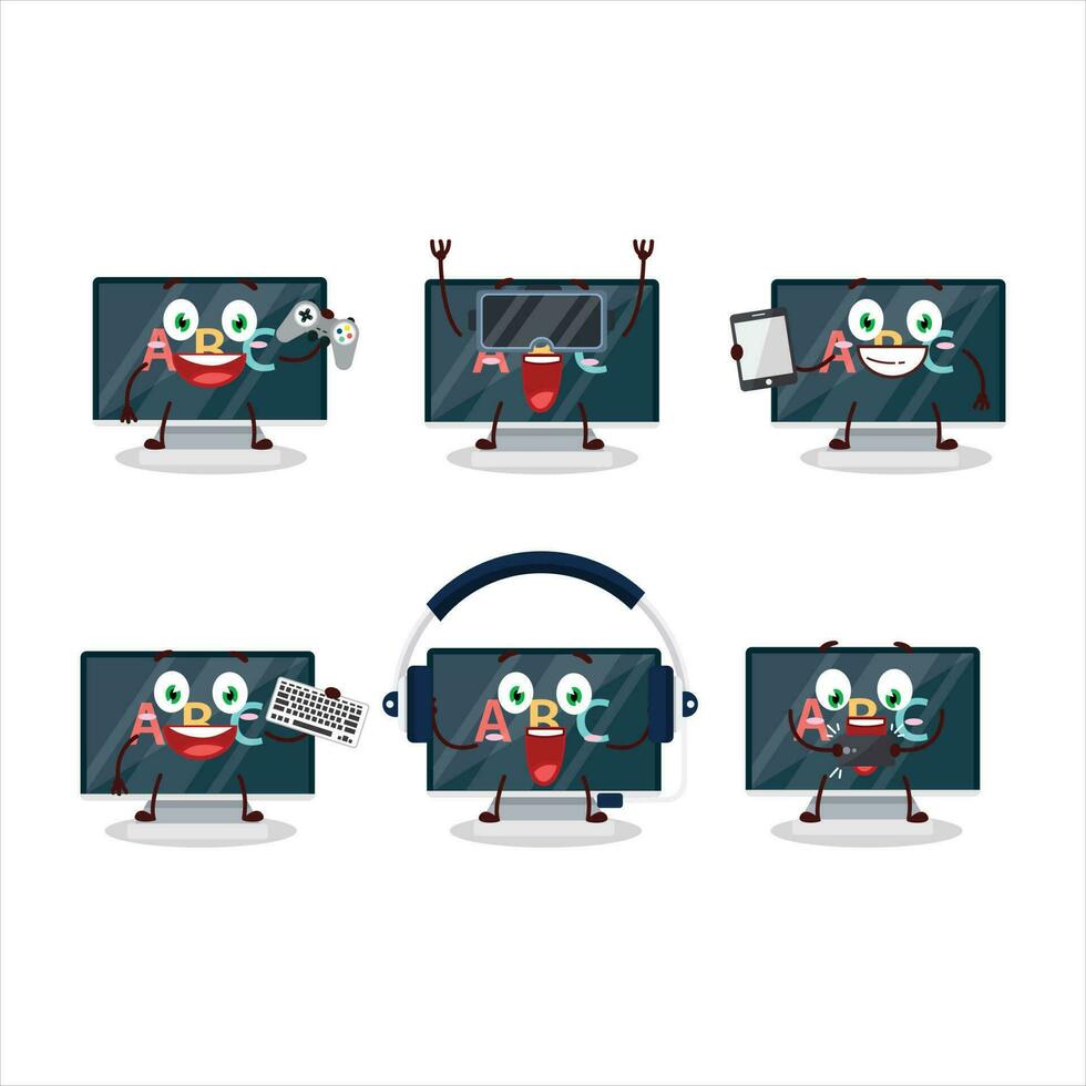 dibujos animados personaje de alfabeto en monitor con sonrisa expresión vector