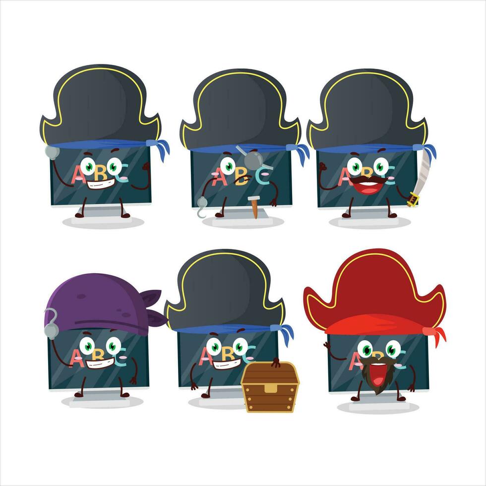 dibujos animados personaje de alfabeto en monitor con varios piratas emoticones vector