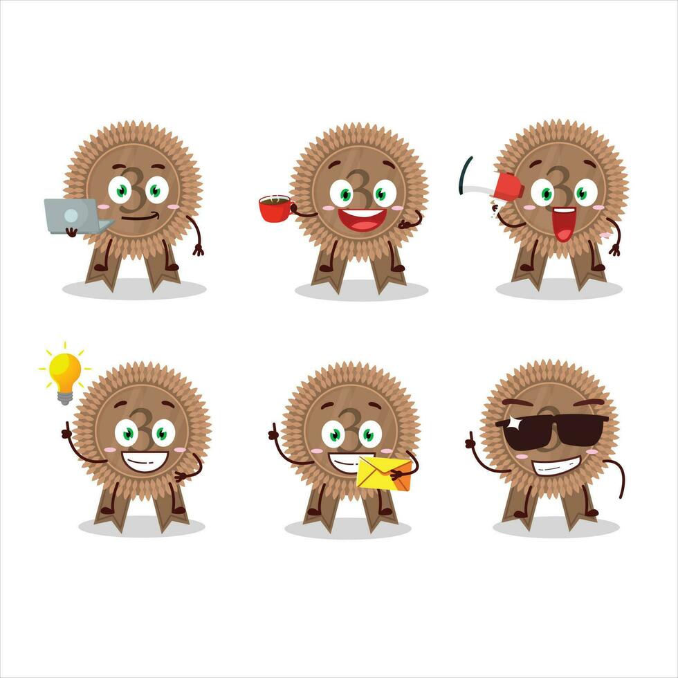 Bronze medals ribbon cartoon character with various types of business emoticons vector