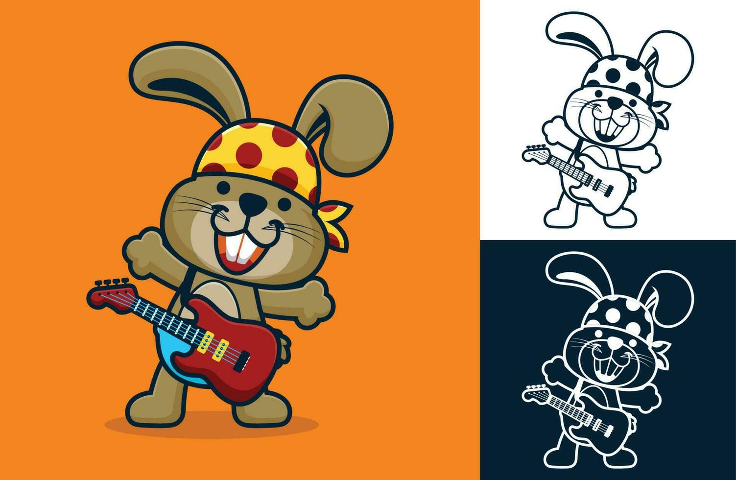 gracioso conejito vistiendo pañuelo mientras jugando guitarra. vector dibujos animados ilustración en plano icono estilo