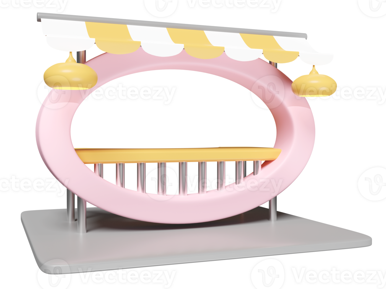 3d bås affär ikon eller tömma detaljhandeln Lagra främre med randig markis isolerat. börja franchise företag begrepp, 3d framställa illustration png