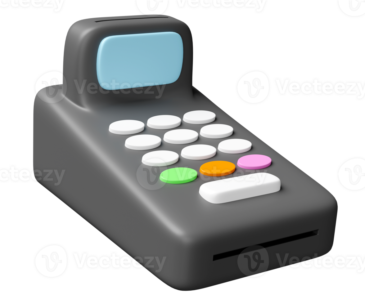 3d Zahlung Maschine oder pos Terminal schweben Symbol isoliert. 3d machen Illustration png