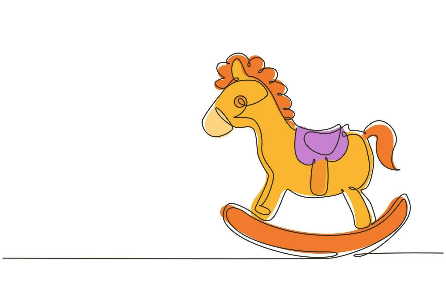 Dibujo de una sola línea continua silla de caballo mecedora de madera para niños. caballo balancín de madera casero clásico para niños. Caballo de juguete antiguo para niños. Ilustración de vector de diseño gráfico de dibujo de una línea dinámica