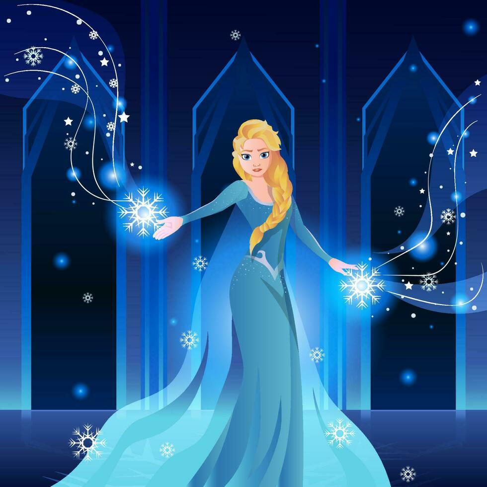 hermosa nieve princesa con hielo magia vector