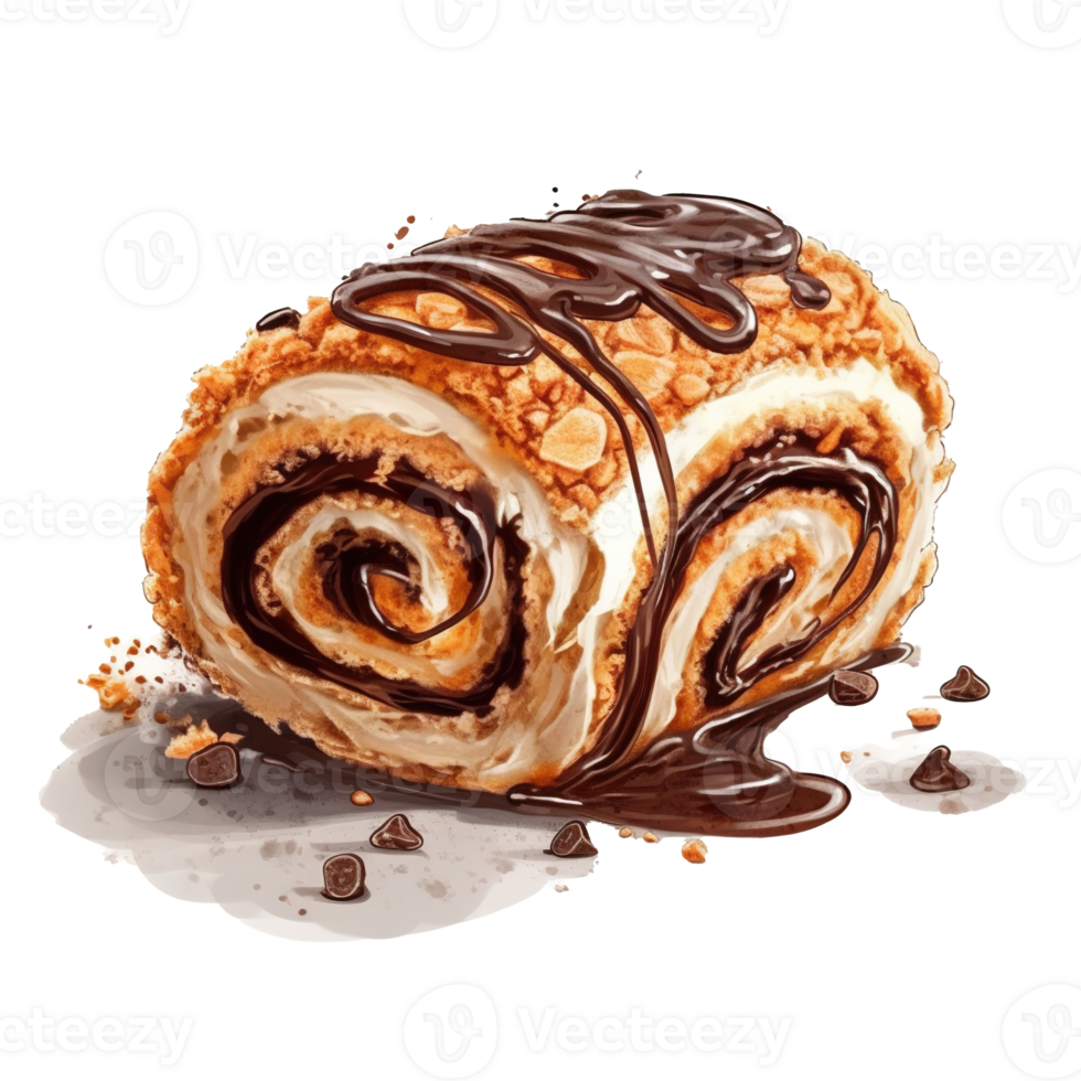 caffè con caffè espresso buttercream e cioccolato trucioli dolce rotolo torta, isolato oggetto, acquerello illustrazione, ai generativo png