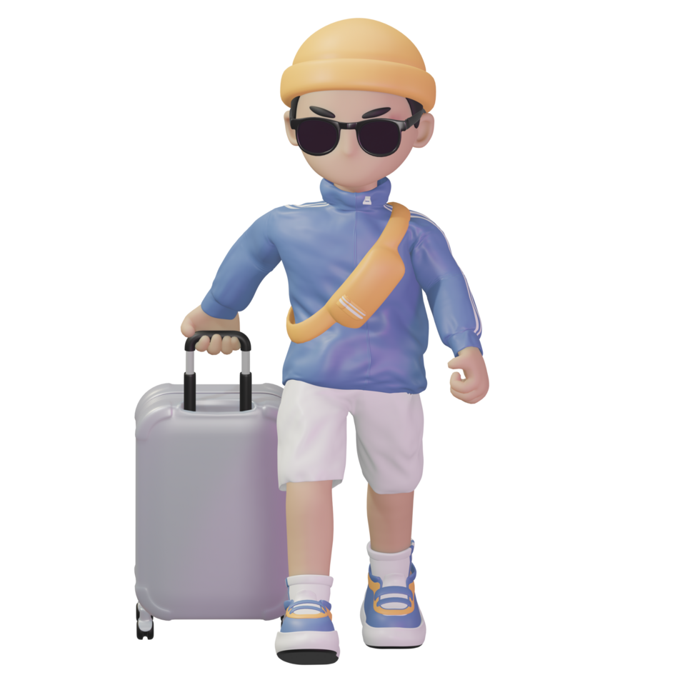 3D character carrying a suitcase png