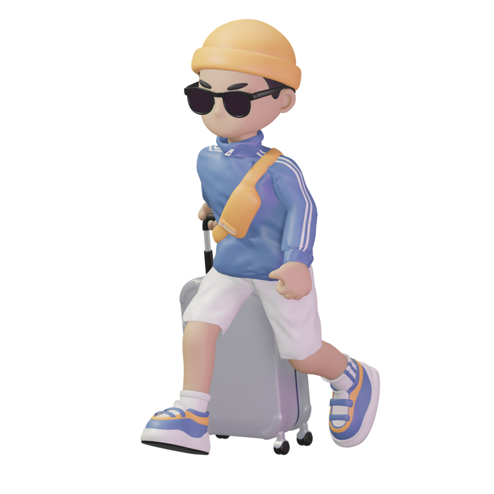 3D character carrying a suitcase png