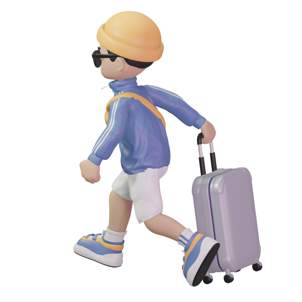 3D character carrying a suitcase png