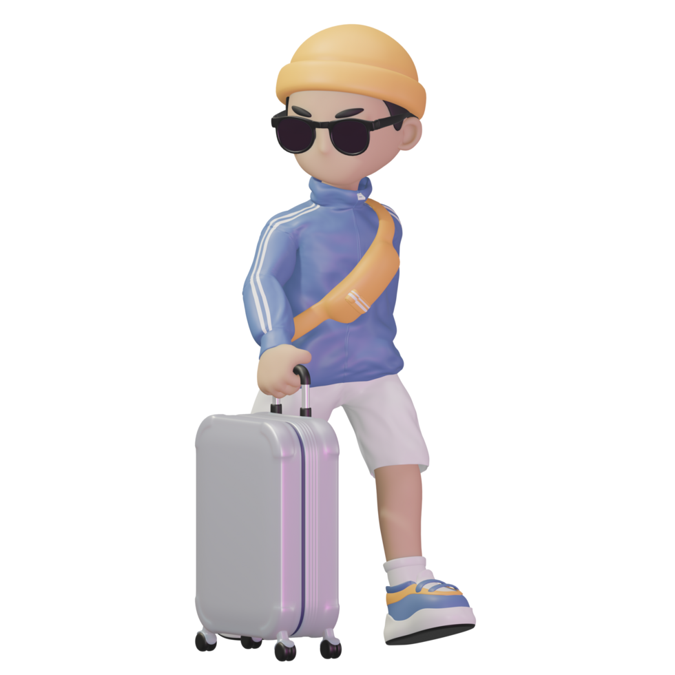 3d personaje que lleva un maleta png