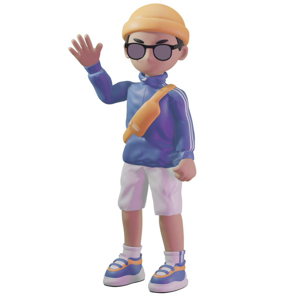 3d personnage avec une bleu veste et des lunettes de soleil png