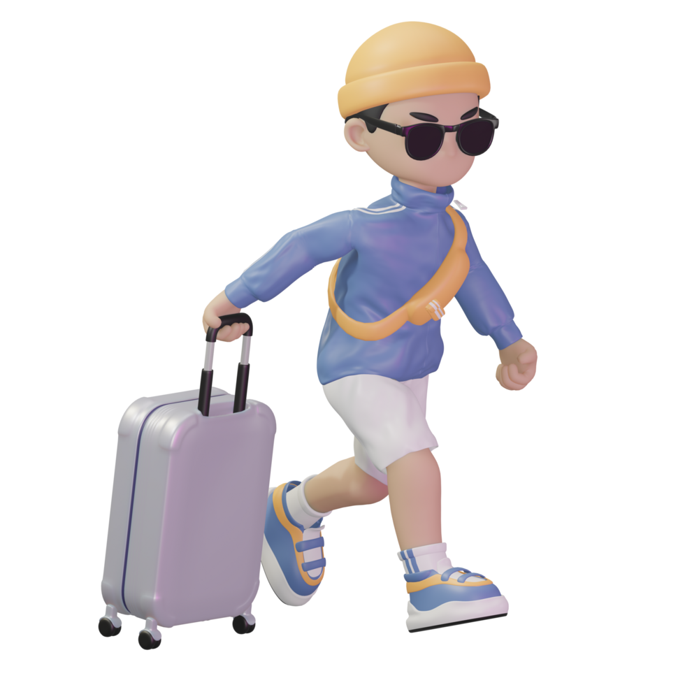 3D character carrying a suitcase png