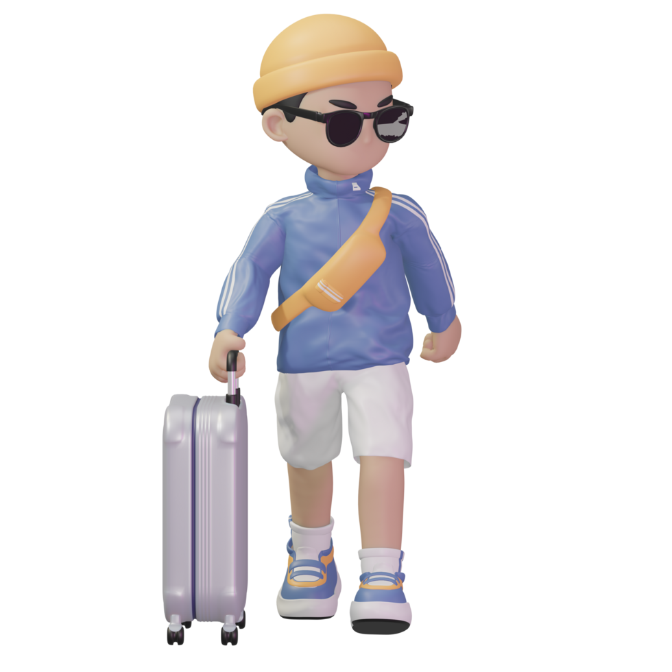 3D character carrying a suitcase png