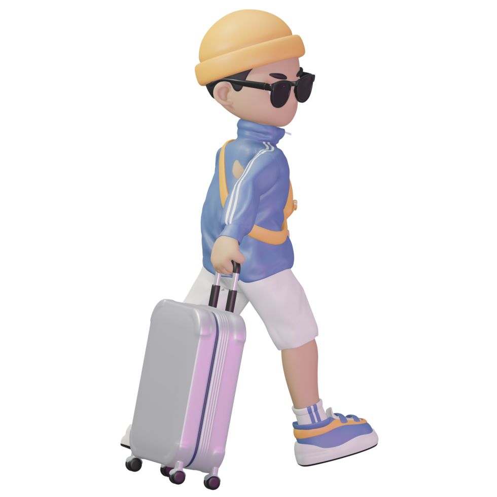 3D character carrying a suitcase png