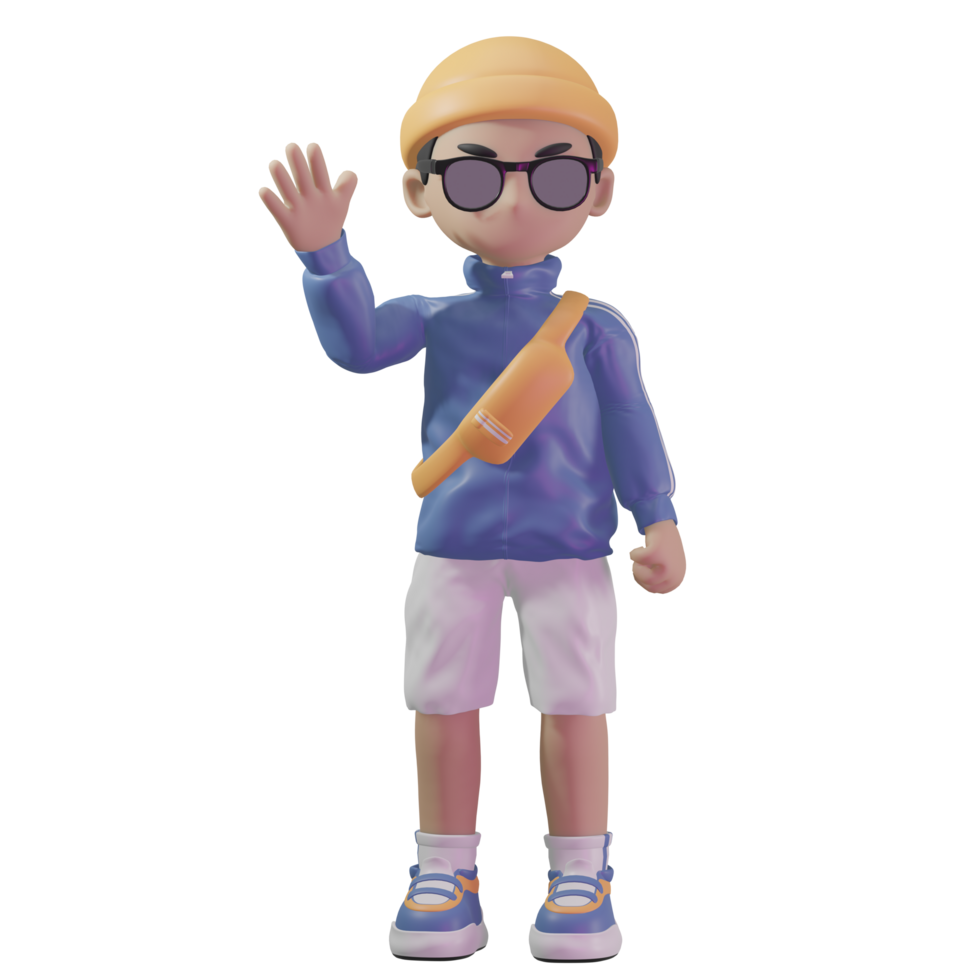 3d personagem com uma azul Jaqueta e oculos de sol png