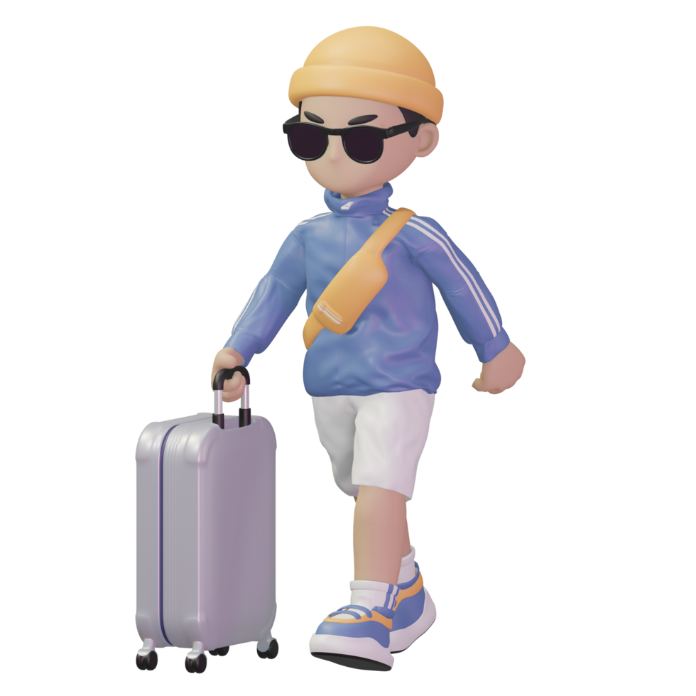 3D character carrying a suitcase png